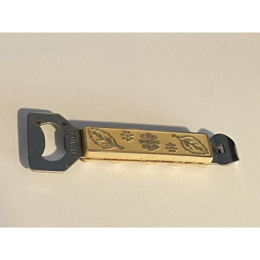 Vintage Travco Bottle Opener Cream and Gold Floral,  Flower & Leaves 1960’s